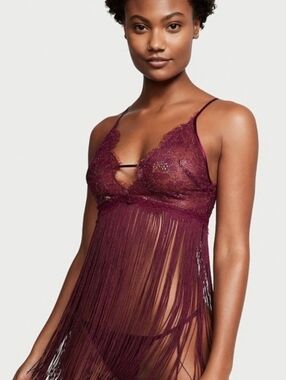 XL Victoria's Secret Wine Fringe Chemise Lingerie